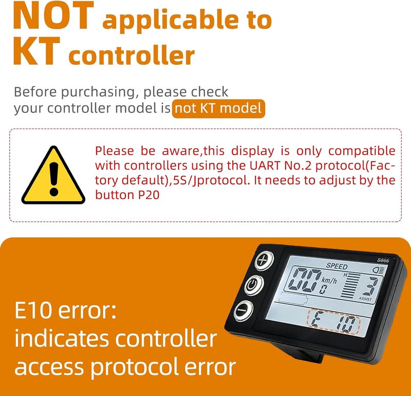 Flylin عداد عرض LCD للدراجة الكهربائية S866، 24V 36V 48V، لوحة تحكم عرض LCD للدراجة الكهربائية، عداد سرعة لاسلكي، عداد المسافات للدراجة الكهربائية وتعديل الدراجة الكهربائية - Image 2
